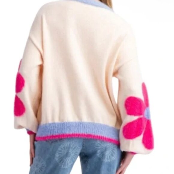 NWT LADIES SIZE S EASEL PINK DAISY CREW NECK LONG SLEEVE WARM SWEATER - Picture 7 of 7